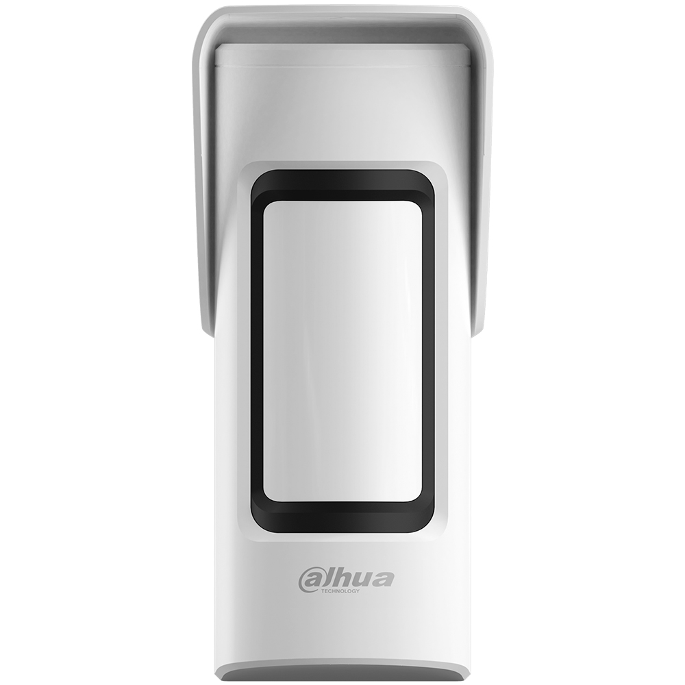 Dahua Funk PIR/MW-Bewegungsmelder, 15 m/90°, IP66, haustierimmun, weiß, von vorne mit Schutzdach zur Außenüberwachung