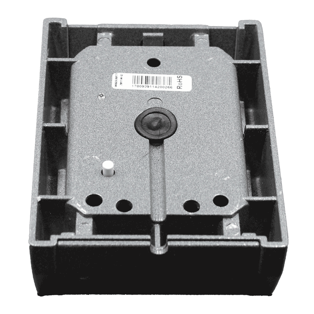 Aufputzmontagegehäuse aus Kunststoff, grau, wasserdicht, Rückseite mit Kabeldurchführung und Befestigungspunkten