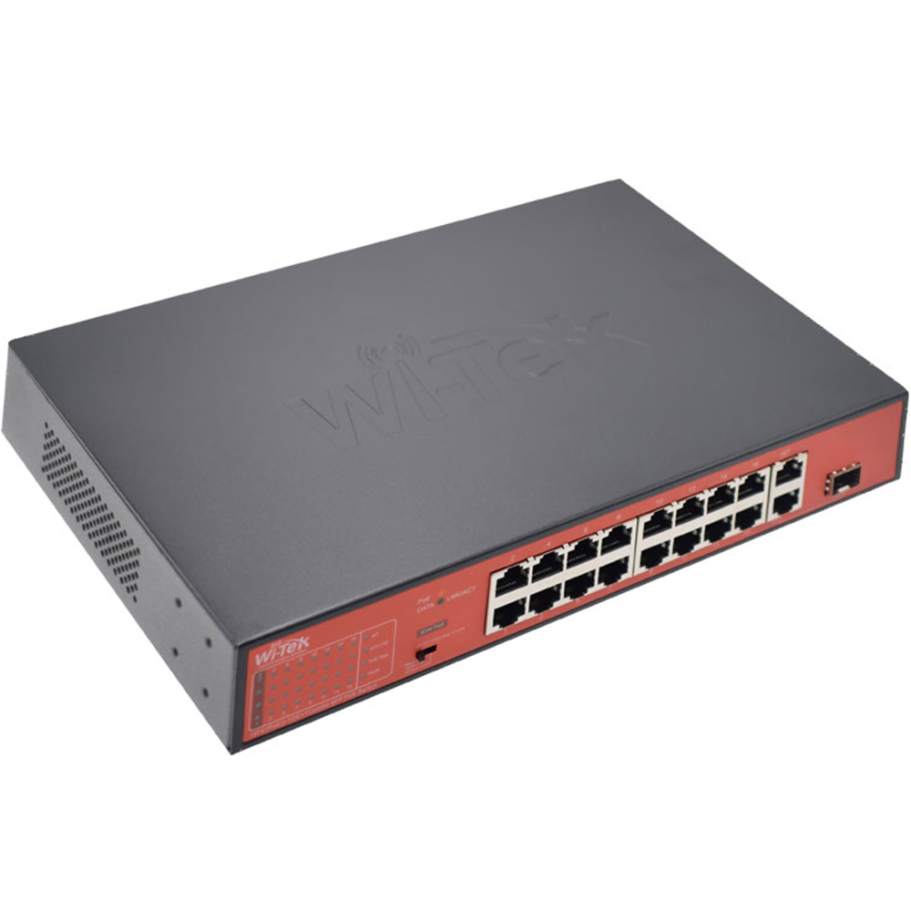 Witek PoE-Switch, 18 Ports, 16 Ports PoE, 1 Port SFP, 250m, Desktop, Rack-2