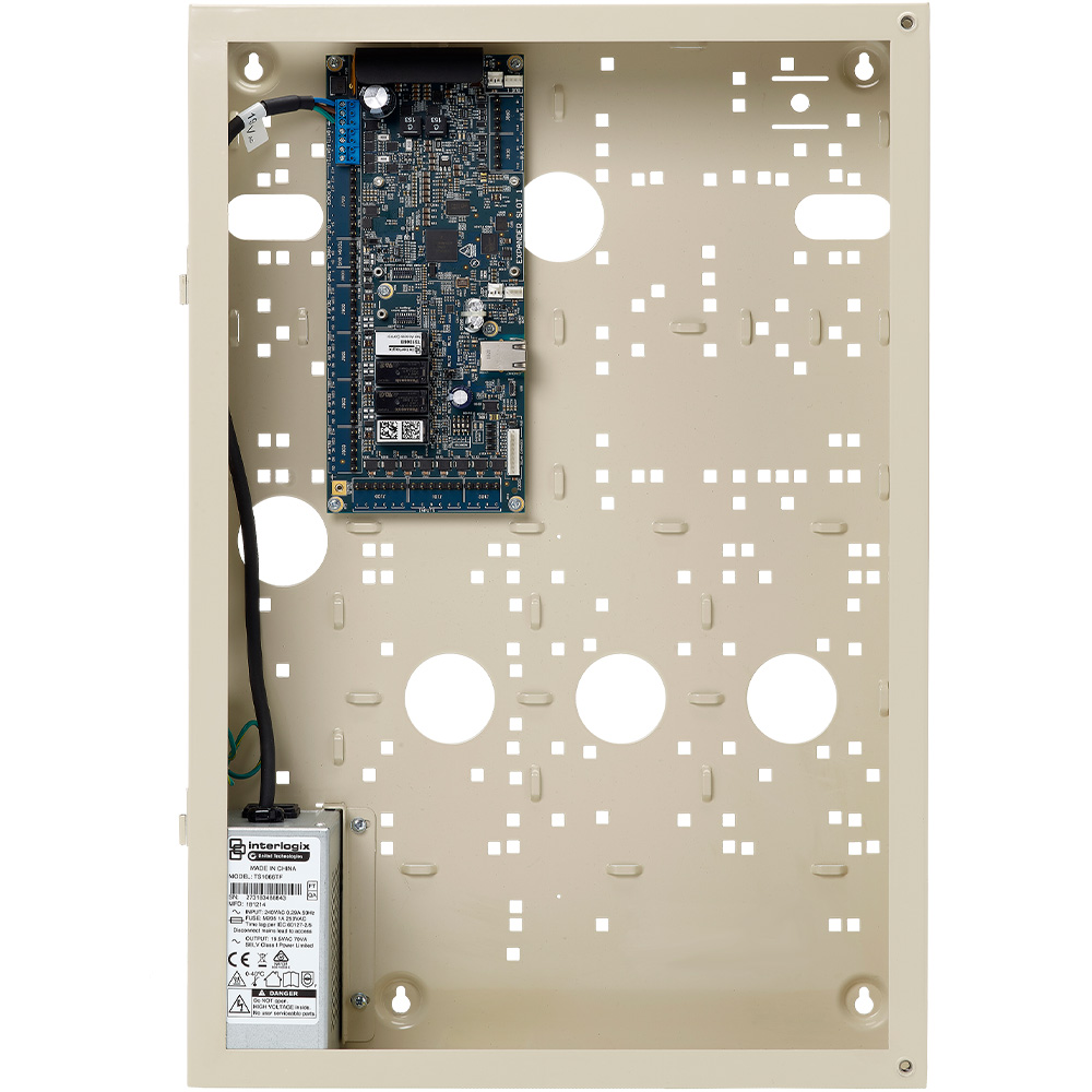 Innenansicht eines beigen intelligenten 4–8 Tür Controllers für Advisor Advanced im Metallgehäuse