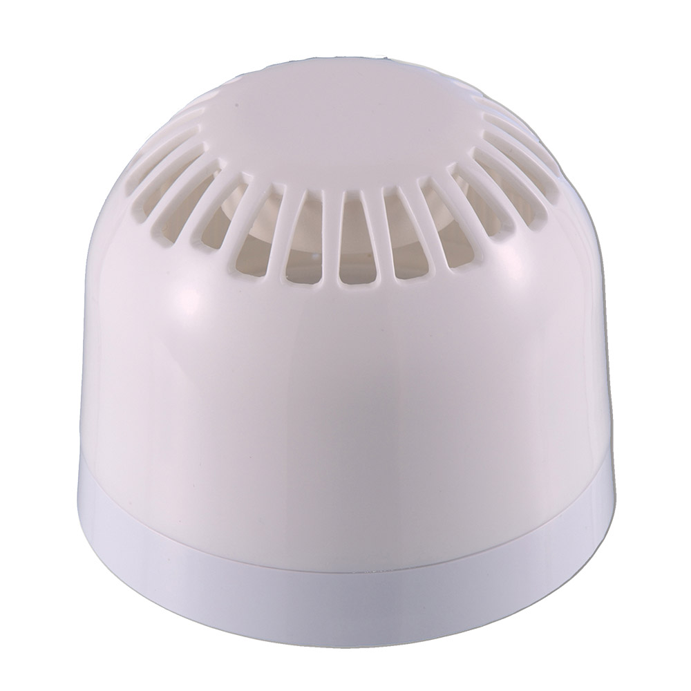 Mehrtonsirene weiß mit 32 Tonarten, 12/24 V DC, VdS-zertifiziert, Frontansicht