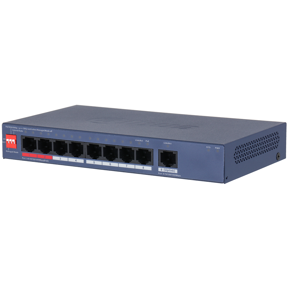 PoE-Switch mit Ansicht aller nummerierten Ports
