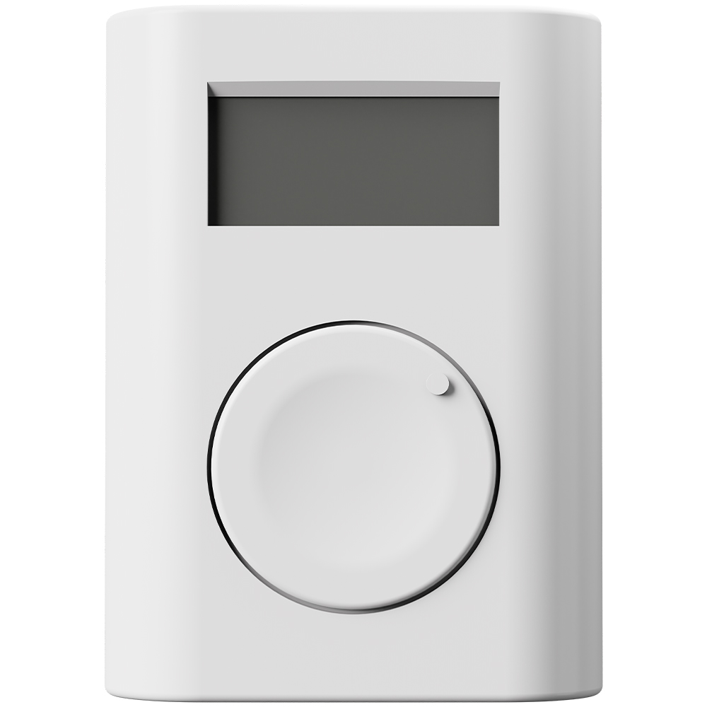 Jablotron BUS-Thermostat mit Display und Drehregler, weiß, Frontansicht