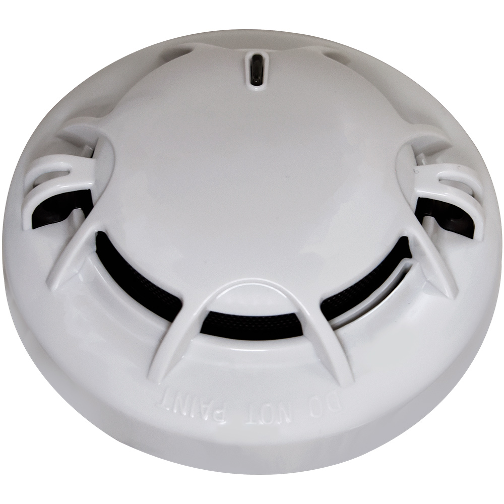 Verkabelter Brandmelder in weißer Ausführung zur Deckenmontage, Schutzart IP2X