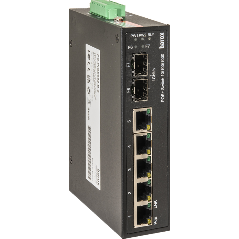 PoE+ Switch, 4 Ports PoE, 2 Ports SFP, IP30, Hutschiene