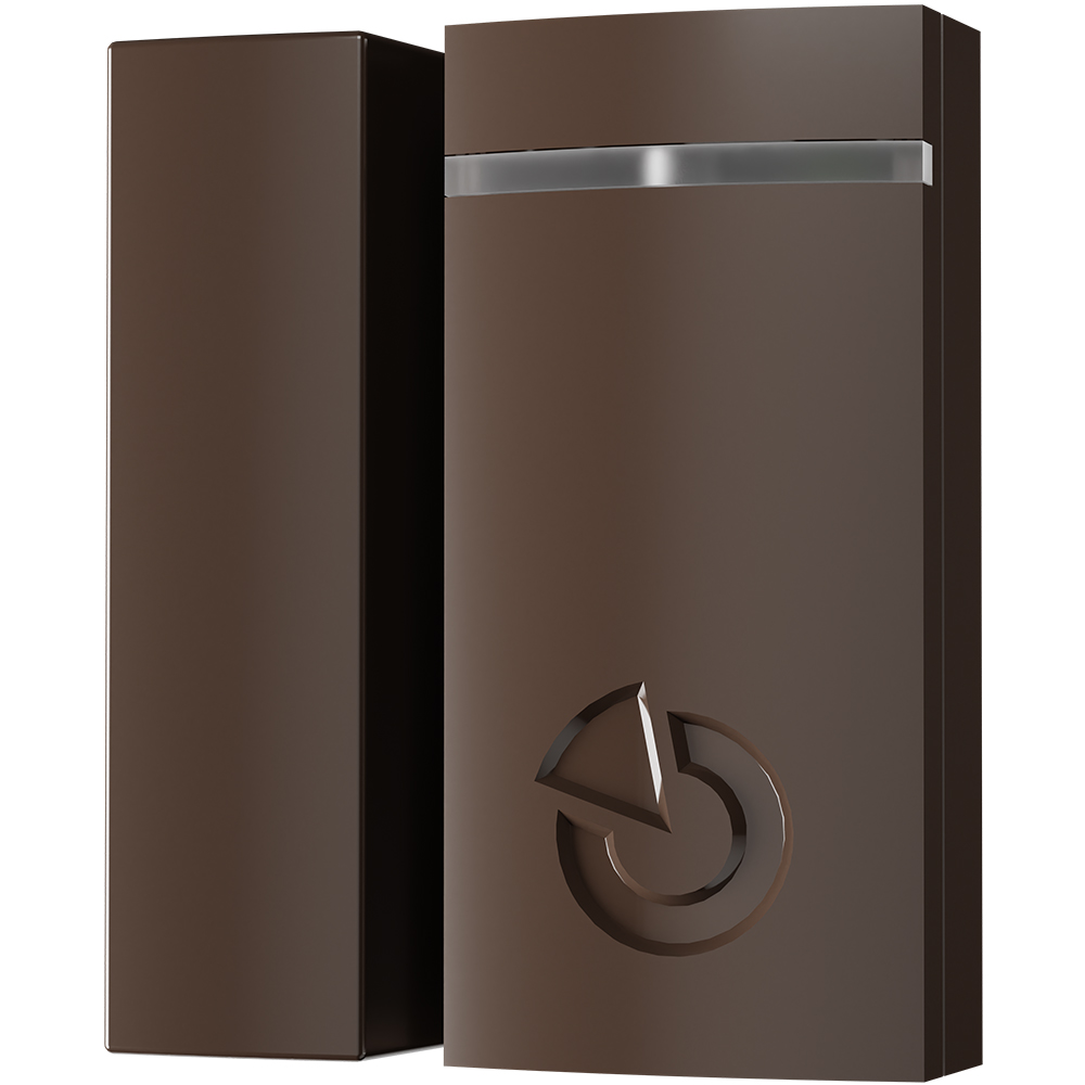 Jablotron BUS-Magnetkontakt braun, Sensor und Magnet nebeneinander, schräge Frontansicht