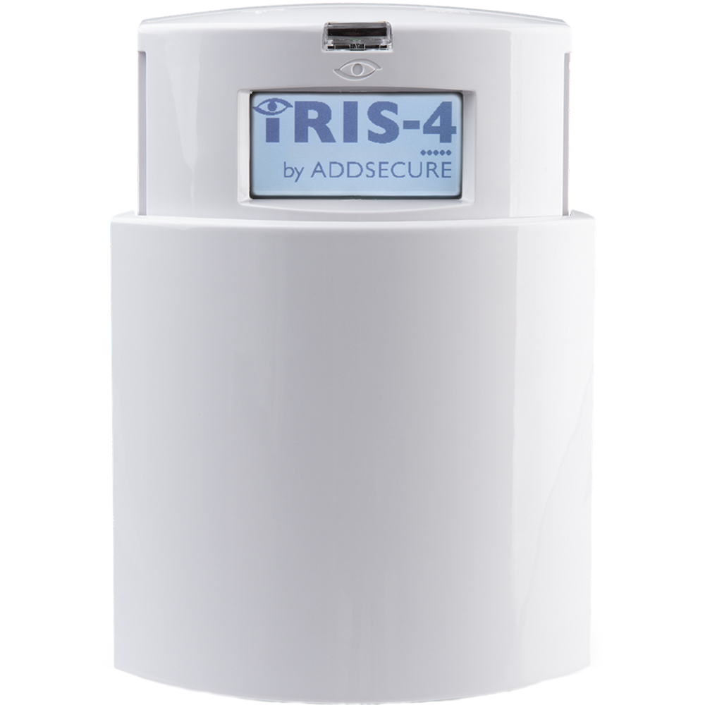 AddSecure IRIS-4 GSM-GPRS-IP-Wählgerät im weißen Gehäuse zur sicheren Alarmübertragung über Mobilfunk und IP-Netz