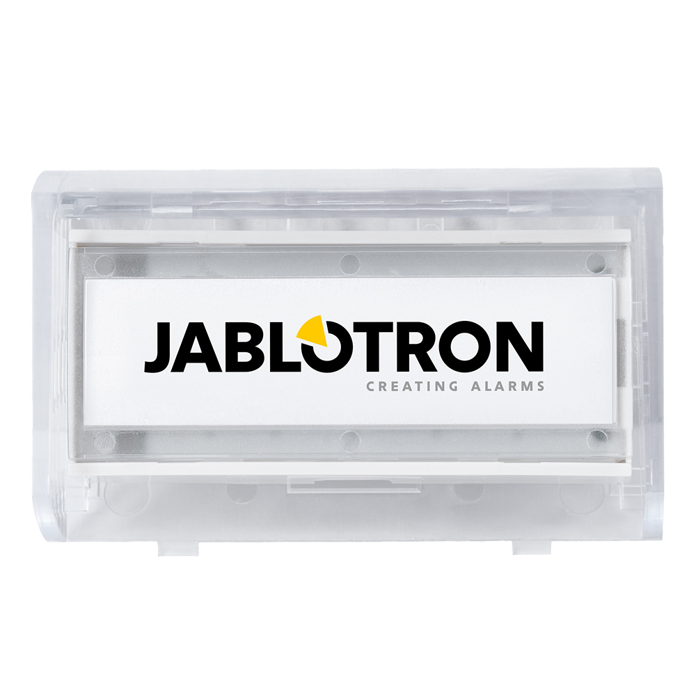 Jablotron JA-159J Funk-Türklingel, weißes transparentes Gehäuse mit Jablotron-Logo