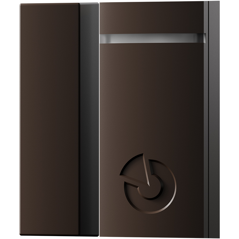 Funk-Magnetkontakt 868,1 MHz, Grad 2, braun, Sensor und Magnet, schräge Frontansicht