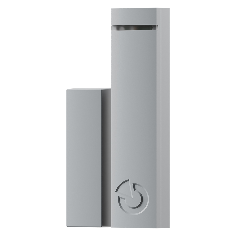 Jablotron BUS-Magnetkontakt, grau, Frontansicht,  Sensorgehäuse und Magnet