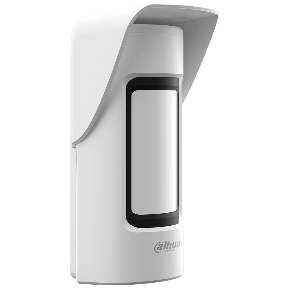 Dahua Funk PIR/MW-Bewegungsmelder, 15 m/90°, IP66, haustierimmun, weiß, links mit Schutzdach zur Außenüberwachung
