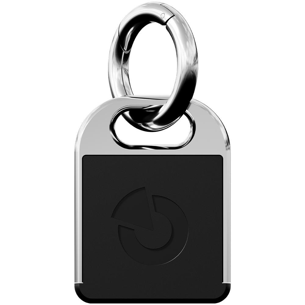 Dual-RFID-/MIFARE-Schlüsselanhänger aus Metall, schwarz/chrom, 125 kHz & 13,56 MHz (LF/HF), Vorderseite