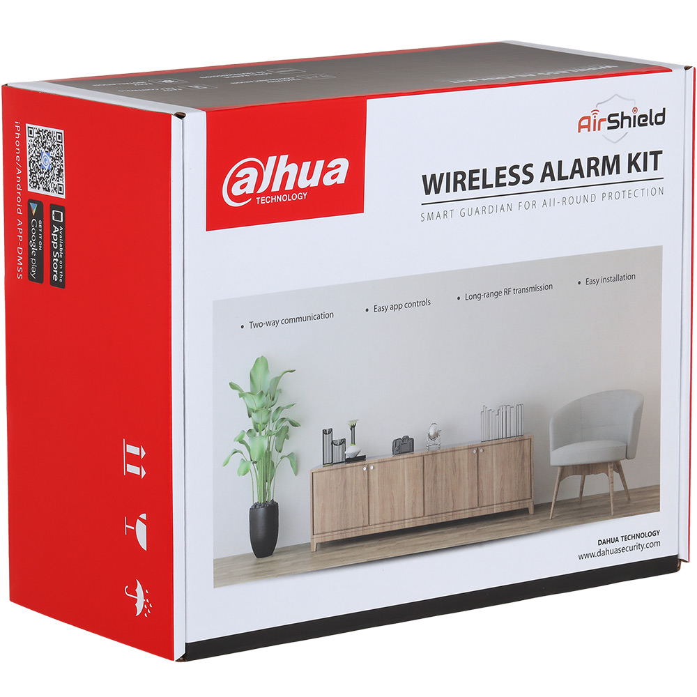 Dahua Funk-Alarmzentralen-Set AirShield, 150 Melderlinien, Grad 2, inkl. Bewegungsmelder, Türkontakt und Handsender, Verkaufsverpackung