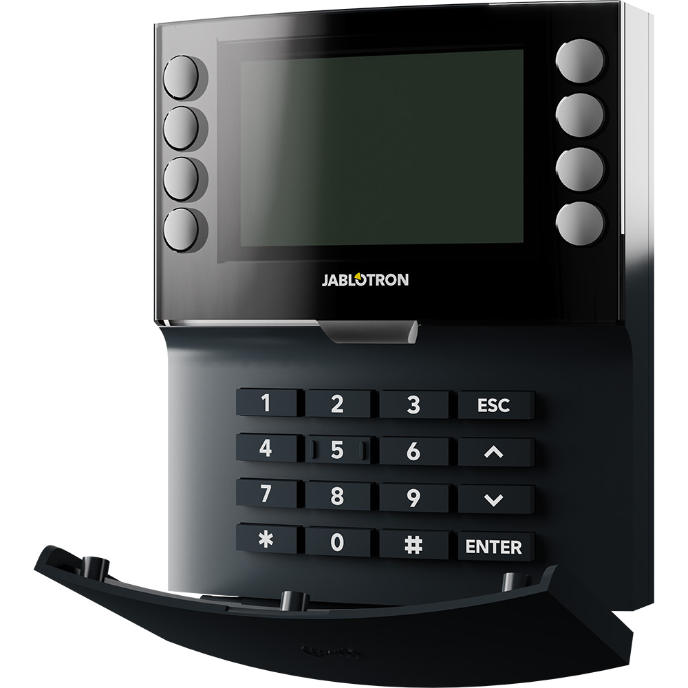 Jablotron BUS-Bedienteil mit Bildschirm, Tastatur und Funktionstasten, anthrazit, geöffnet