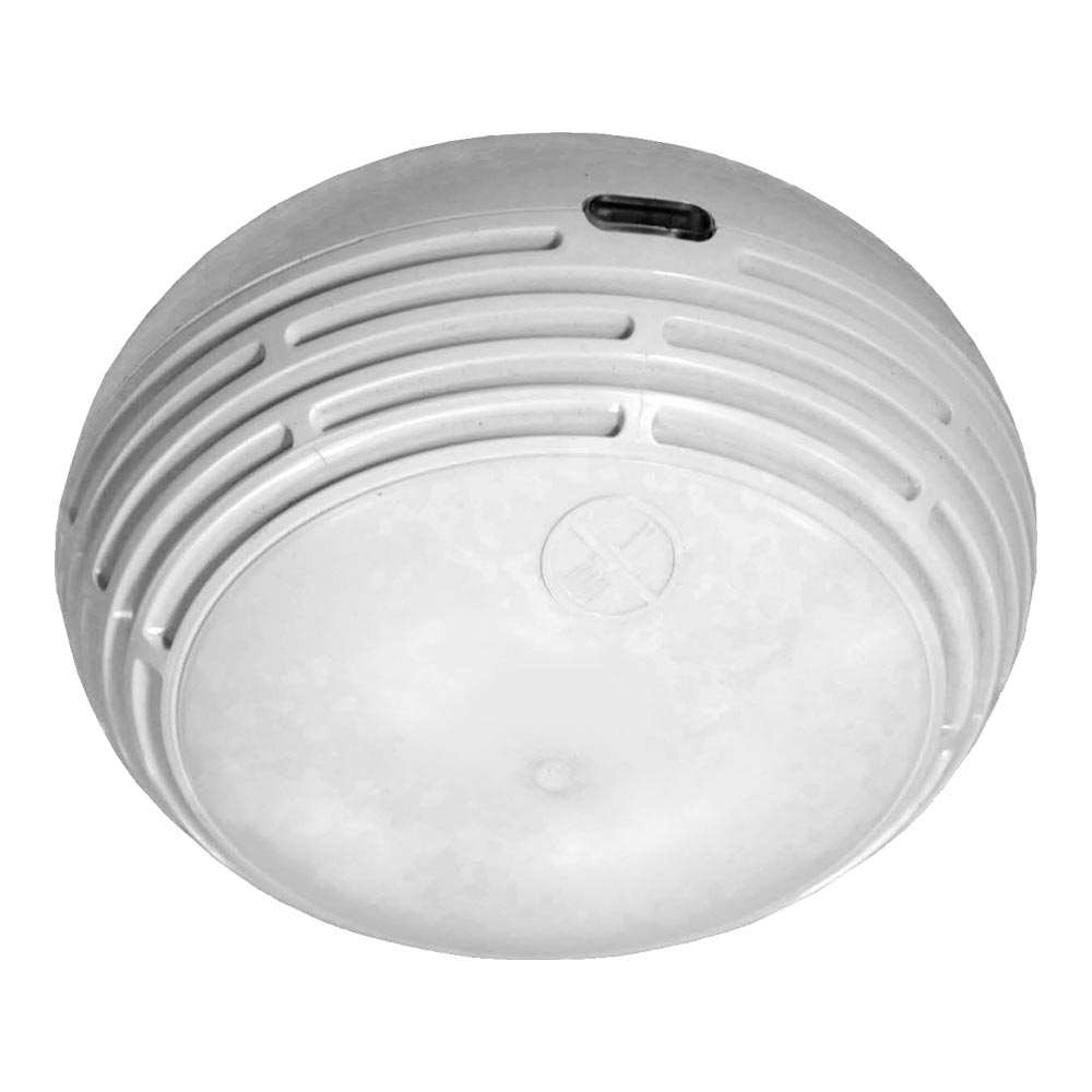 Aritech Funk-Rauchmelder 868 MHz nach EN14604, weißes rundes Gehäuse mit Lüftungsschlitzen, Frontansicht