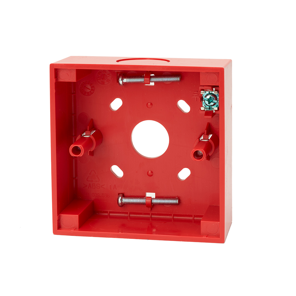 Rotes Aritech Aufputzgehäuse für Handfeuermelder mit Montageöffnungen