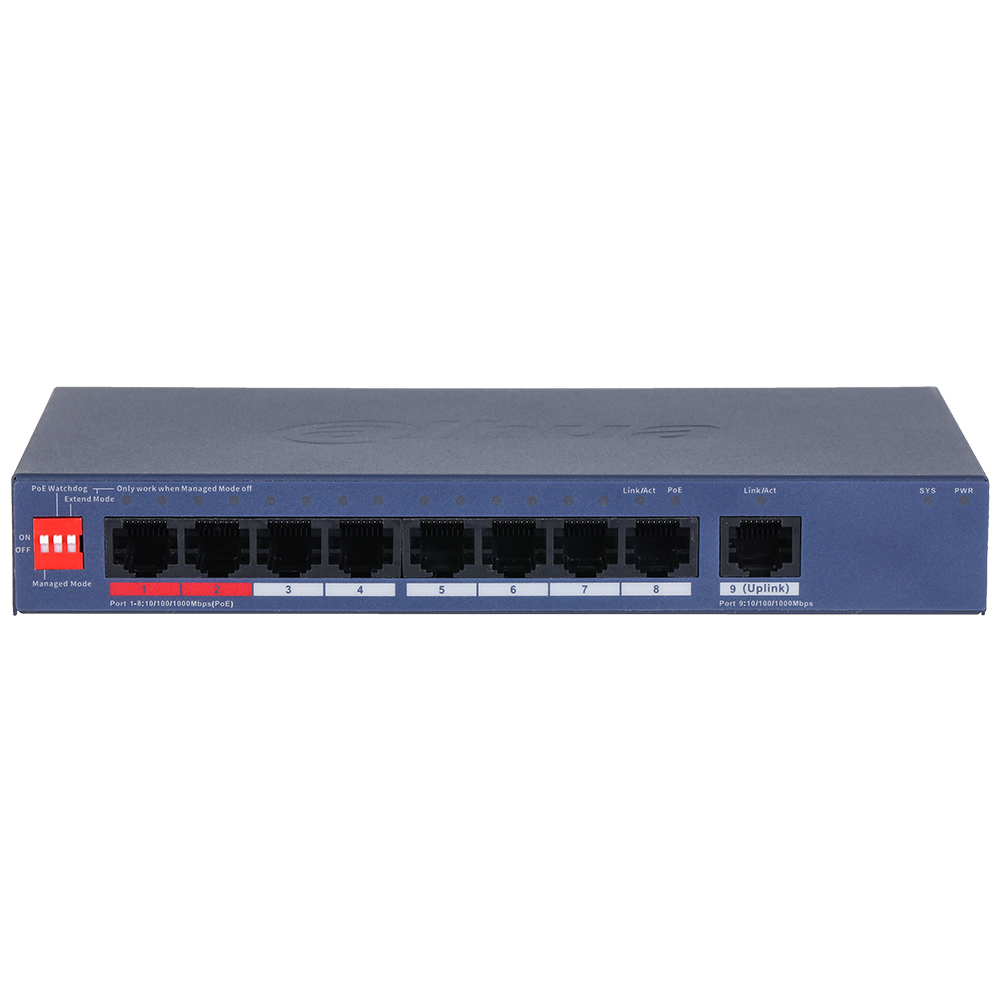 Frontansicht PoE-Switch mit Ansicht aller nummerierten Ports