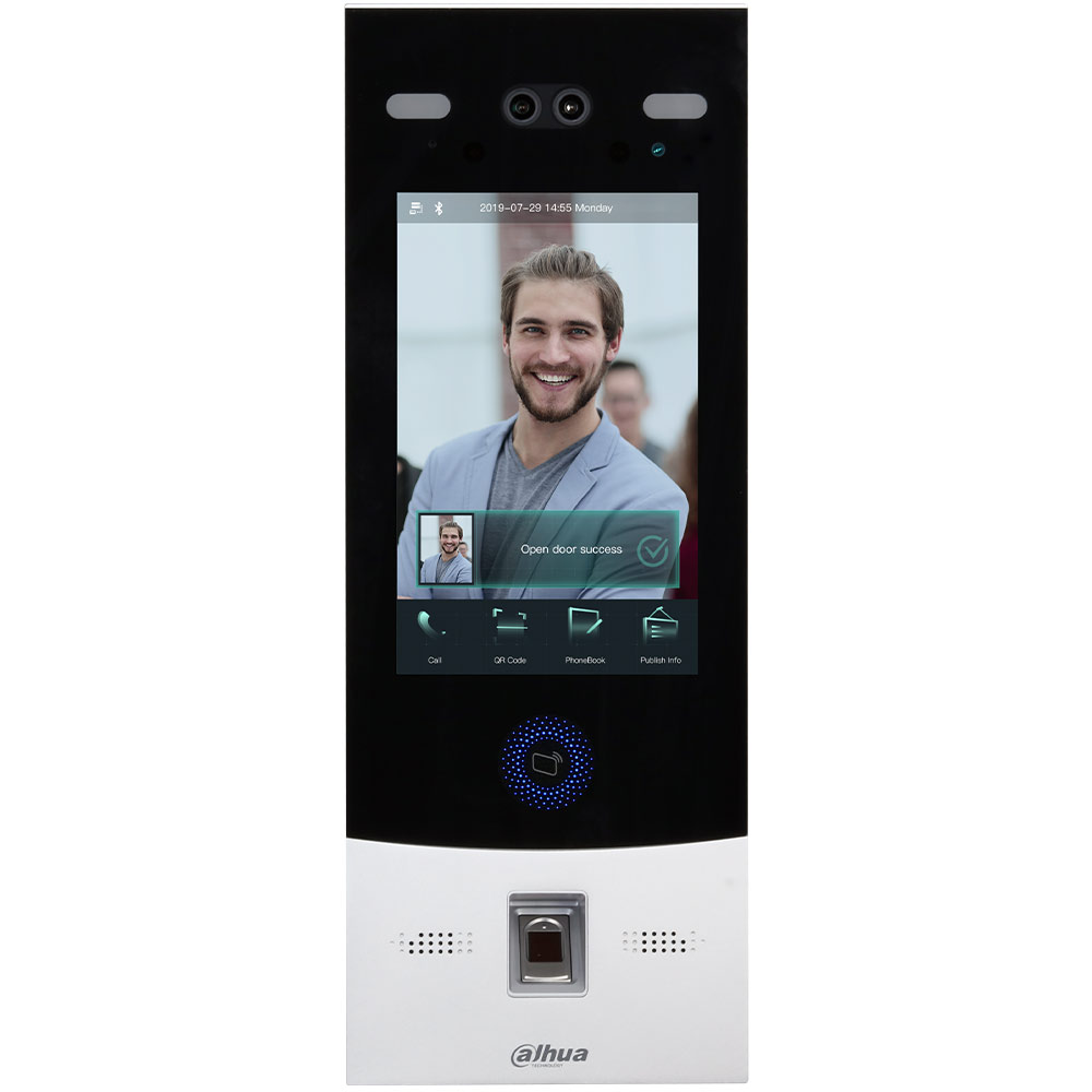 IP-Türsprechstelle mit Fingerabdruck-Scanner, Kartenleser und Gesichtsidentifikation, 8" Touch-Screen, 2 MP, IP65, silber