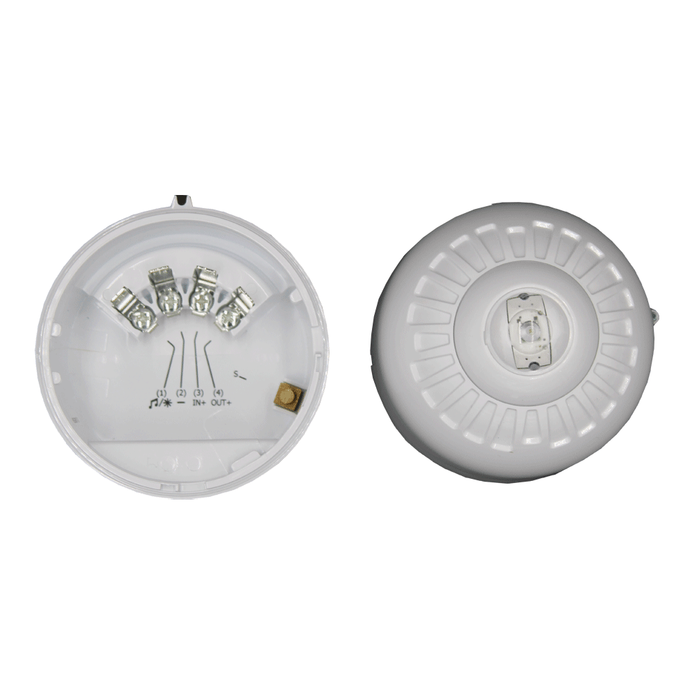 Aritech optischer Signalgeber FAC355WC mit geöffneter und geschlossener Ansicht in weißer Ausführung