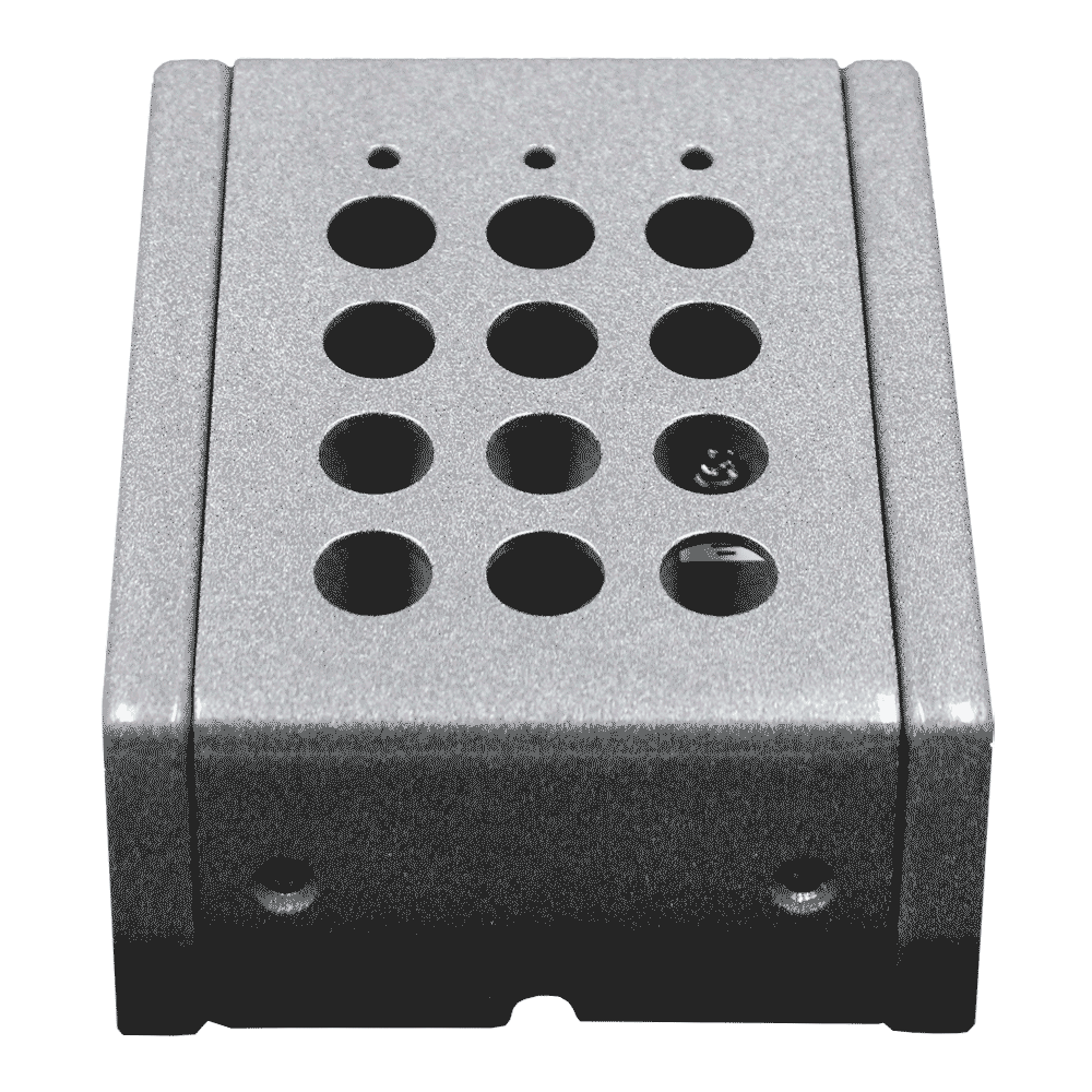 Aufputzmontagegehäuse aus Kunststoff, grau, wasserdicht, Frontansicht, geschlossenes Gehäuse